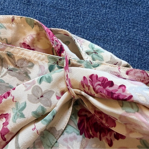 lauren ralph lauren 100% silk floral wrap skirt cream green red chic spring - Picture 5 of 9